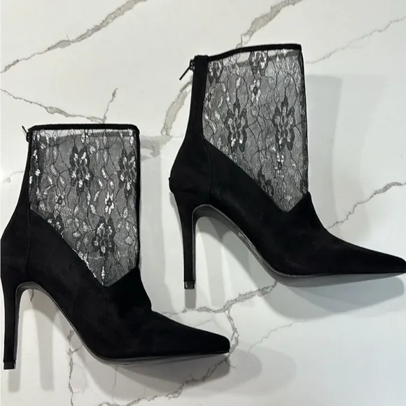 Diba | Lace Black Silver Feminine Fancy Stiletto Heels Boots