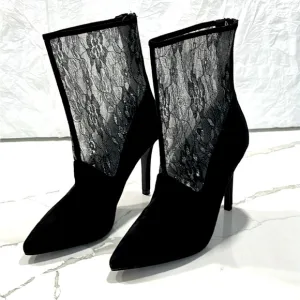 Diba | Lace Black Silver Feminine Fancy Stiletto Heels Boots