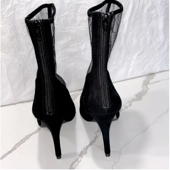 Diba | Lace Black Silver Feminine Fancy Stiletto Heels Boots