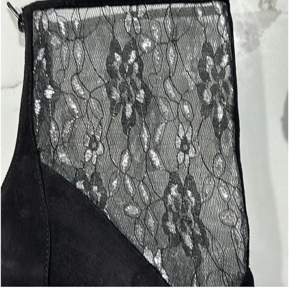 Diba | Lace Black Silver Feminine Fancy Stiletto Heels Boots