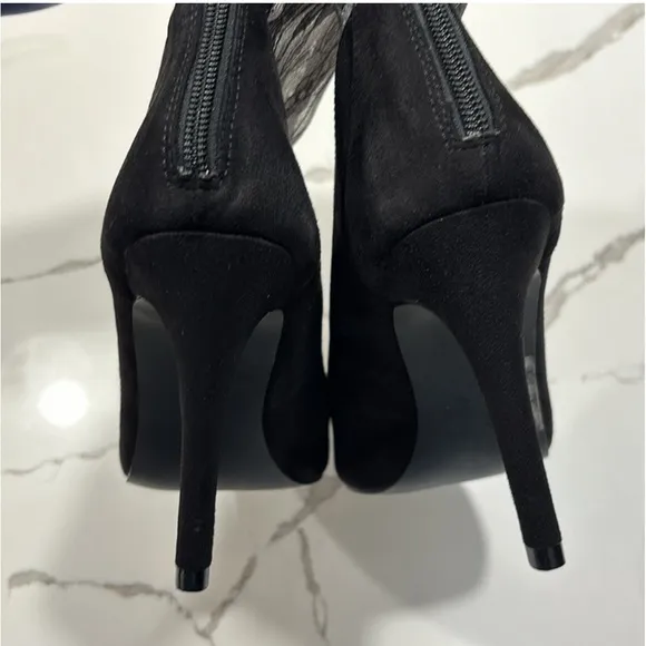 Diba | Lace Black Silver Feminine Fancy Stiletto Heels Boots