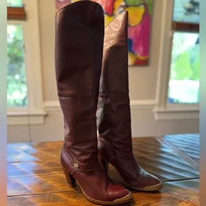 Dingo Womens Burgundy Leather Western Style Boots 7.5 Tall  USA Vintage