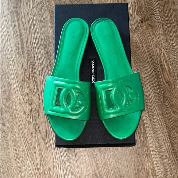 Dolce &amp; Gabbana Green Sandals with Interlocking Logo