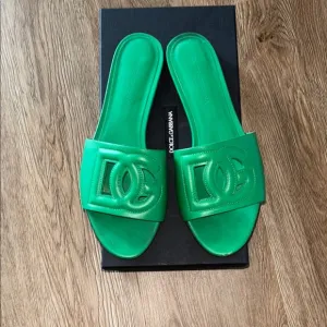 Dolce &amp; Gabbana Green Sandals with Interlocking Logo