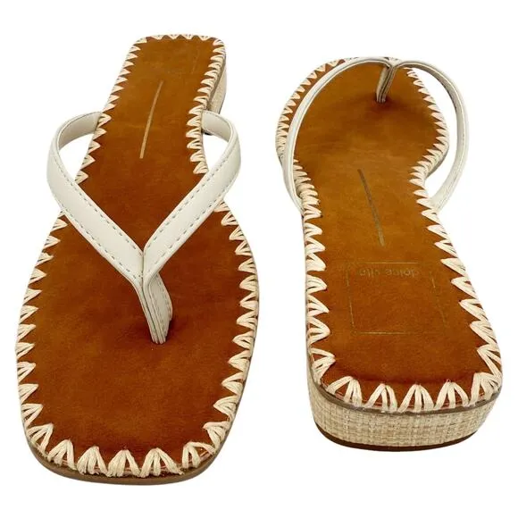 Dolce Vita Barty Thong Flip Flop Sandals in Ivory Leather Shoes US 9.5