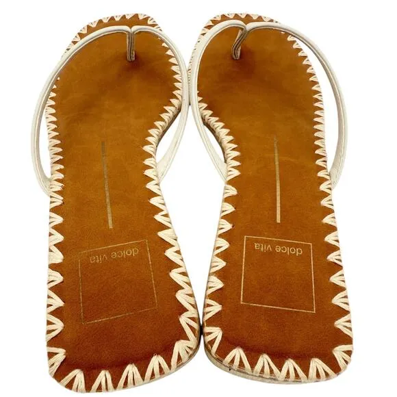 Dolce Vita Barty Thong Flip Flop Sandals in Ivory Leather Shoes US 9.5