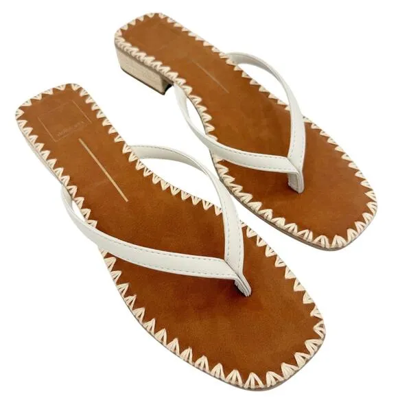 Dolce Vita Barty Thong Flip Flop Sandals in Ivory Leather Shoes US 9.5