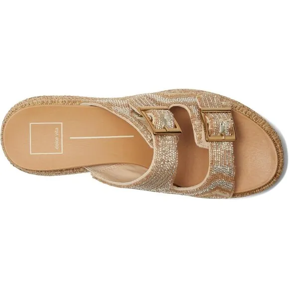 Dolce Vita Shoes Wixie Gold Multi Beaded Textile Platform Espadrille Sandals
