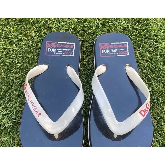 Dolce&amp;Gabbana Beachwear Black Shiny Rubber Flip Flops Sandals Women’s Size 7
