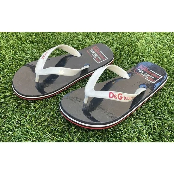 Dolce&amp;Gabbana Beachwear Black Shiny Rubber Flip Flops Sandals Women’s Size 7