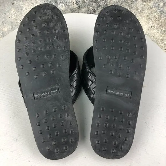 Donald Pliner Men's Size 8M Pascal Black Leather Woven Slip On Sandals $198