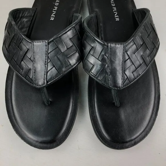 Donald Pliner Men's Size 8M Pascal Black Leather Woven Slip On Sandals $198