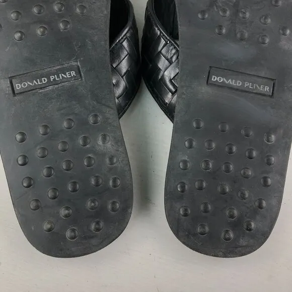 Donald Pliner Men's Size 8M Pascal Black Leather Woven Slip On Sandals $198