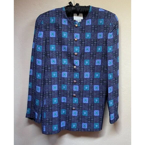 Doncaster Womens Sz 10 Printed Button Front Shirt Jacket Multicolor Lightweight