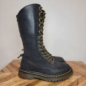 DR. MARTENS Aleina Tall Combat 14 Eyelet Lace Up Floral Fold Over Boots Size 5