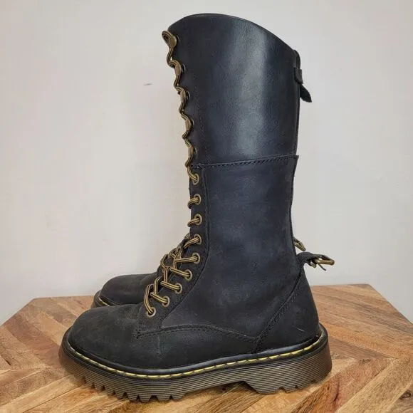 DR. MARTENS Aleina Tall Combat 14 Eyelet Lace Up Floral Fold Over Boots Size 5