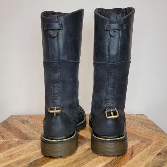 DR. MARTENS Aleina Tall Combat 14 Eyelet Lace Up Floral Fold Over Boots Size 5