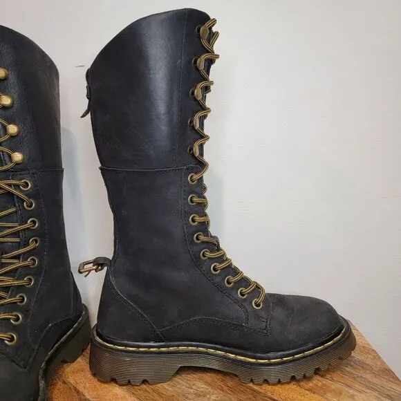DR. MARTENS Aleina Tall Combat 14 Eyelet Lace Up Floral Fold Over Boots Size 5
