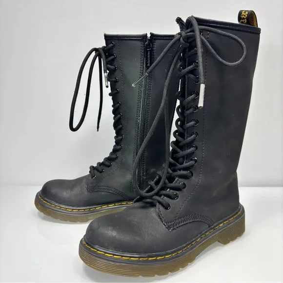 Dr. Martens Black Leather Mohawk 1914 Junior Tall Shaft Lace Up Boots Size 13
