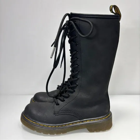 Dr. Martens Black Leather Mohawk 1914 Junior Tall Shaft Lace Up Boots Size 13