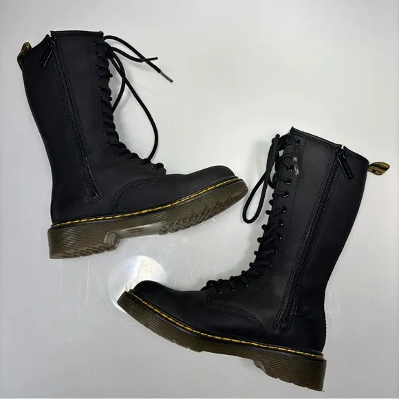 Dr. Martens Black Leather Mohawk 1914 Junior Tall Shaft Lace Up Boots Size 13