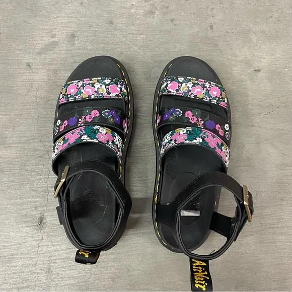 Dr. Martens Blaire Floral Strap Fisherman Sandals Black Hydro