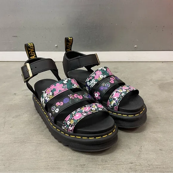 Dr. Martens Blaire Floral Strap Fisherman Sandals Black Hydro