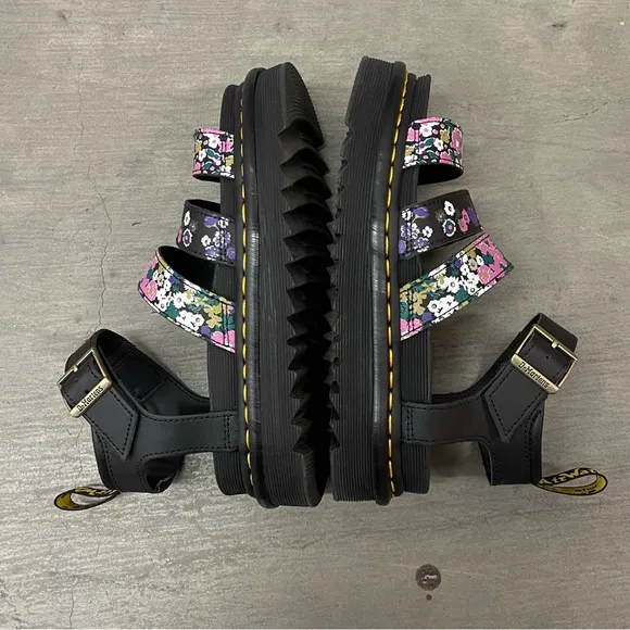 Dr. Martens Blaire Floral Strap Fisherman Sandals Black Hydro