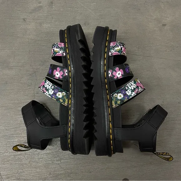 Dr. Martens Blaire Floral Strap Fisherman Sandals Black Hydro