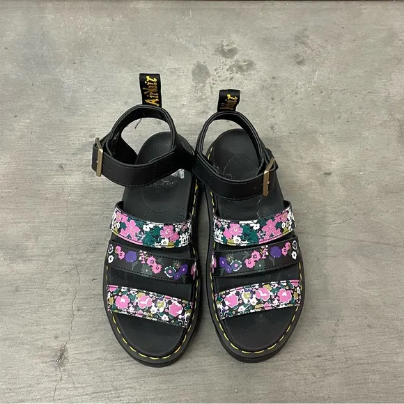 Dr. Martens Blaire Floral Strap Fisherman Sandals Black Hydro