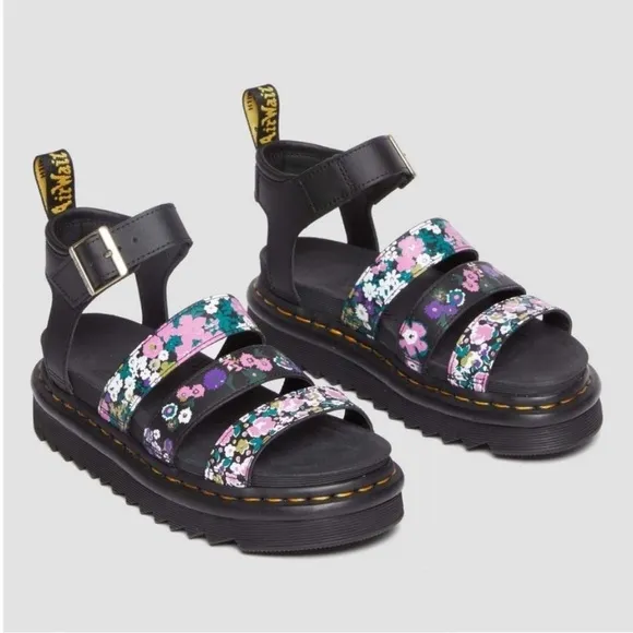Dr. Martens Blaire Floral Strap Fisherman Sandals Black Hydro