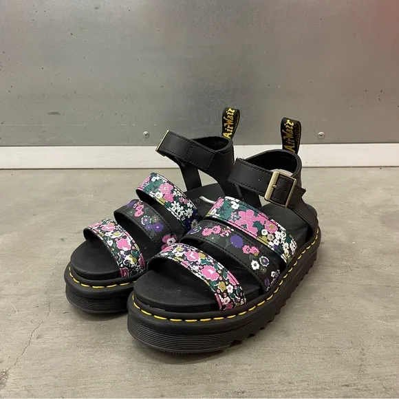 Dr. Martens Blaire Floral Strap Fisherman Sandals Black Hydro