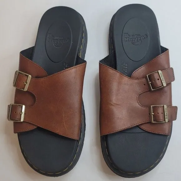 Dr Martens Mens Dax Luxor Leather Slide Sandals Size 13 Brown Chunky Comfort