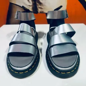 Dr. Martens Metallic Silver Smooth Leather Clarissa II Strap Sandals