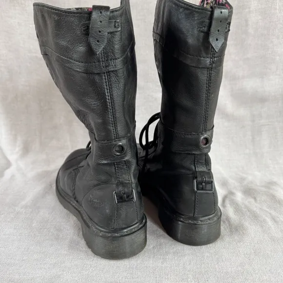 Dr. Martens Triumph 1914 Black Leather Floral Fold Over Lace Up Boots US Size 8