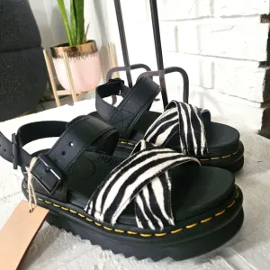 Dr. MartensWomen's Black Voss Ii Hair-on Zebra Print Sandals Size 6