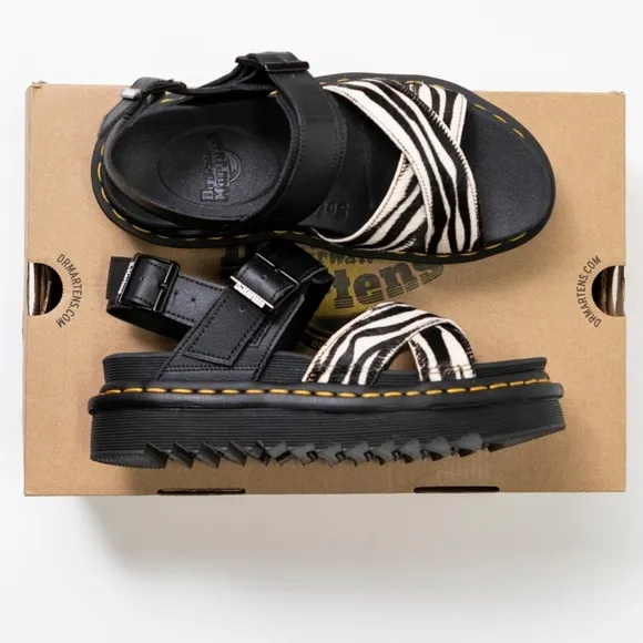 Dr. MartensWomen's Black Voss Ii Hair-on Zebra Print Sandals Size 6