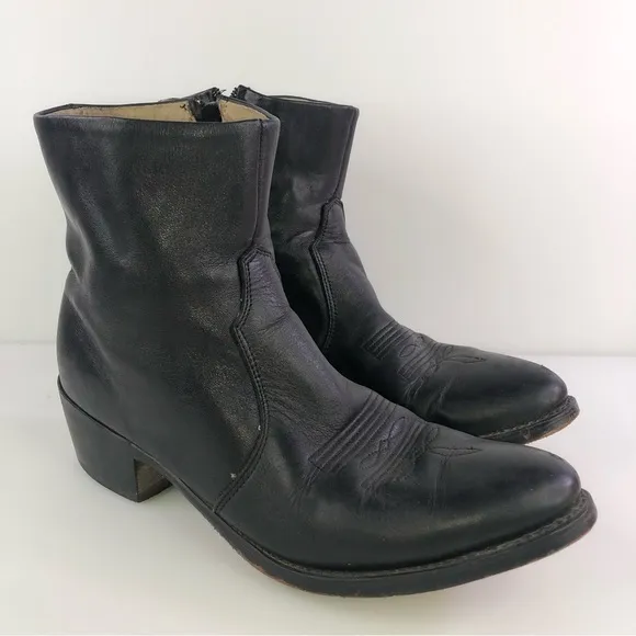 Durango Black Leather Side Zip Classic Short Western Boots DB950 Mens Size 8.5D
