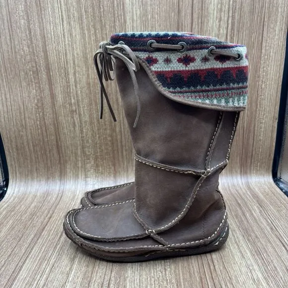 Durango City Santa Fe Brown Leather Tall Moccasin Boots Women's Size 6 M