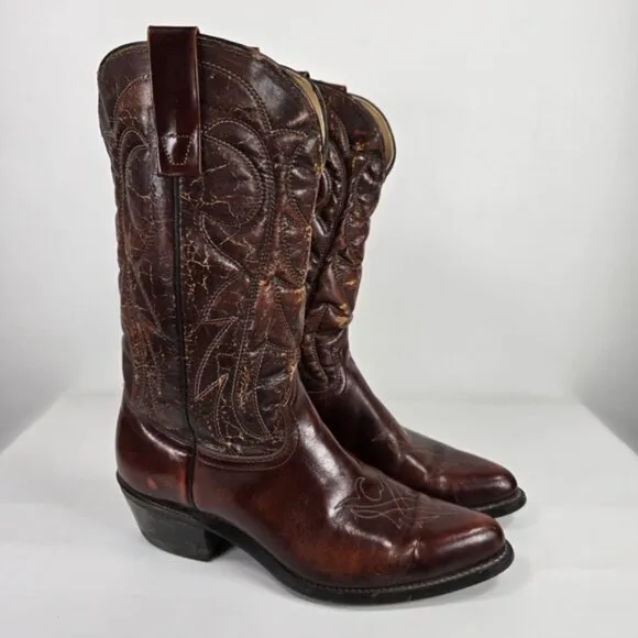 DURANGO Made in USA 🇺🇸 Cowboy LEATHER Tall Boots QTR Sz 9.5D