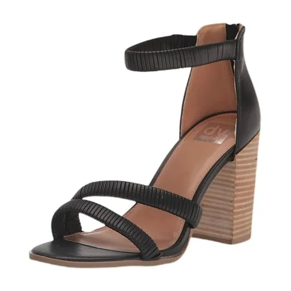 DV DOLCE VITA BLEEKER Women's Heel Ankle-Strap City Sandals Black Size 9.5