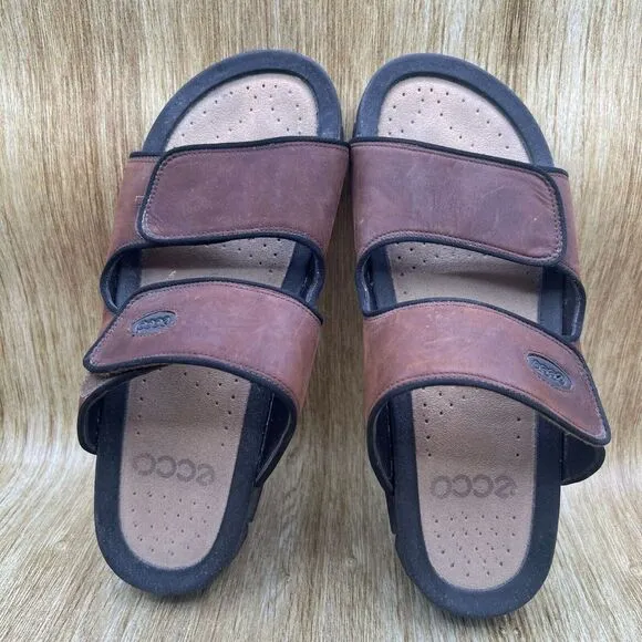 Ecco Cozmo Men's EU 46 US 12 Comfort Brown‎ Black Sandals Slides Shoes Leather