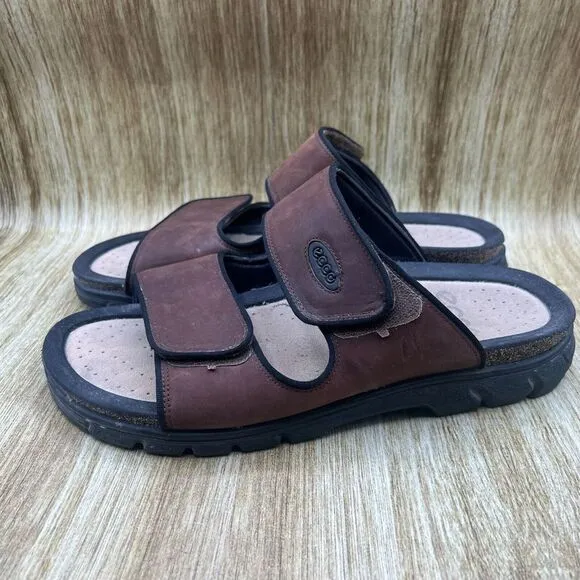 Ecco Cozmo Men's EU 46 US 12 Comfort Brown‎ Black Sandals Slides Shoes Leather