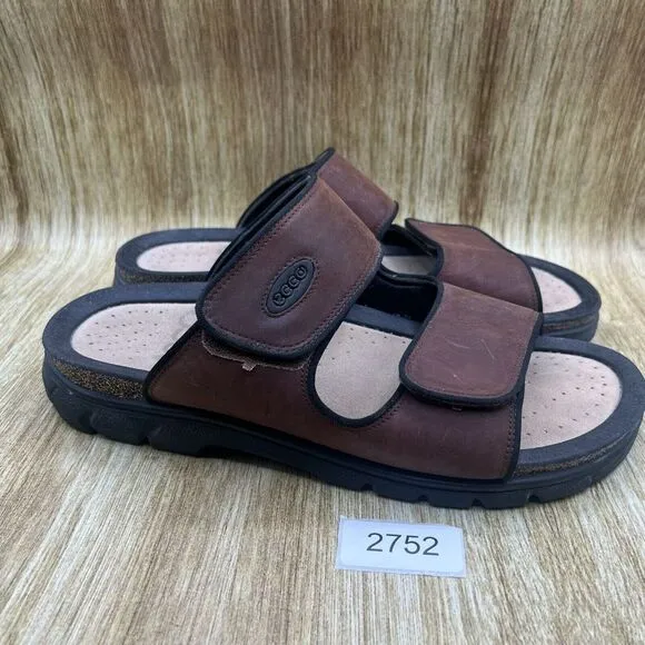Ecco Cozmo Men's EU 46 US 12 Comfort Brown‎ Black Sandals Slides Shoes Leather
