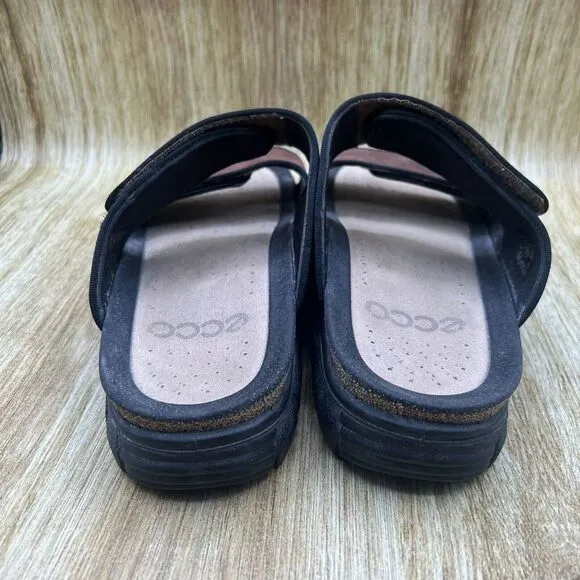 Ecco Cozmo Men's EU 46 US 12 Comfort Brown‎ Black Sandals Slides Shoes Leather