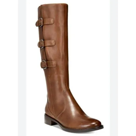 Ecco Hobart tall brown leather buckle boots sz 9 or 9.5 new
