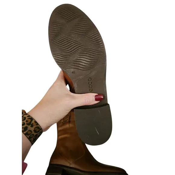 Ecco Hobart tall brown leather buckle boots sz 9 or 9.5 new