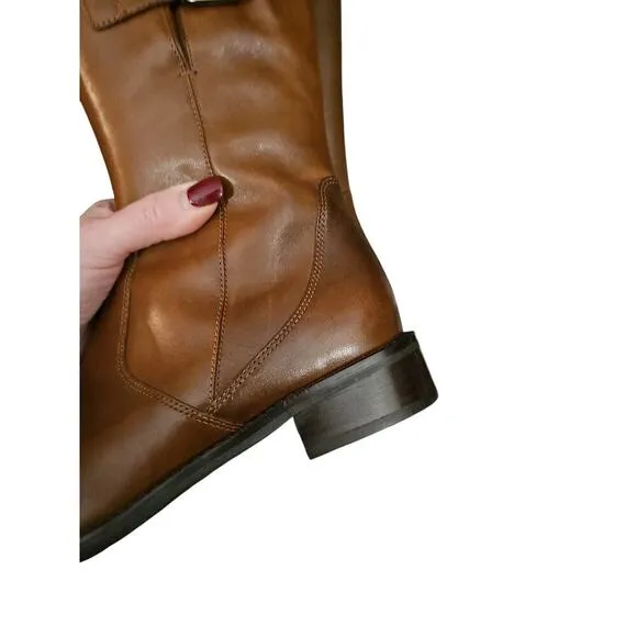 Ecco Hobart tall brown leather buckle boots sz 9 or 9.5 new