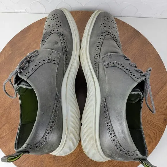 ECCO Mens St 1 Hybrid Lite Brogue Wingtip Magnet Shoes 10 Gray Leather Oxford