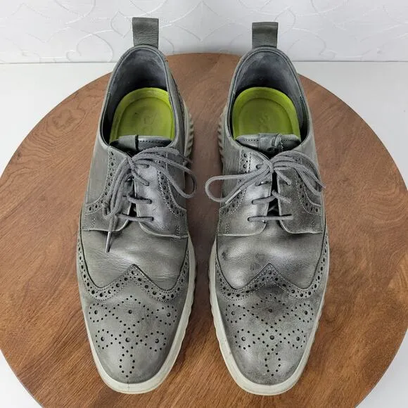 ECCO Mens St 1 Hybrid Lite Brogue Wingtip Magnet Shoes 10 Gray Leather Oxford